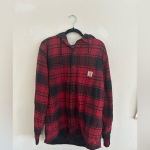 Carhartt Men's Red Plaid Flannel Hoodie